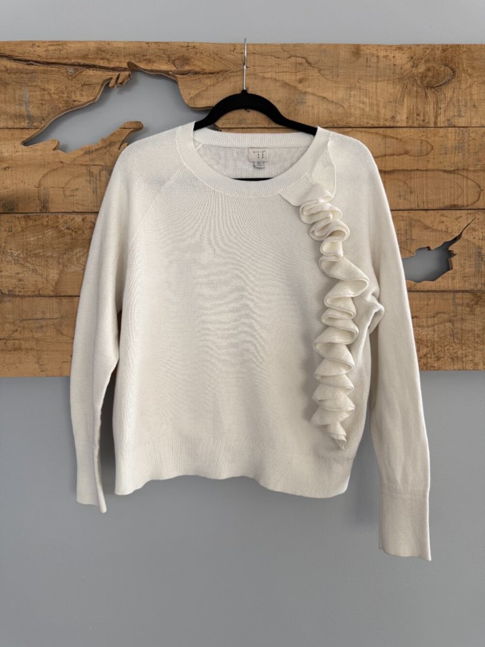 A New Day Cream Ruffle Sleeve Crewneck Knit Sweater | Size XL